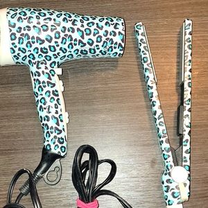BLOW DRYER AND MATCHING VHEETAH BLUE FLAT IRON